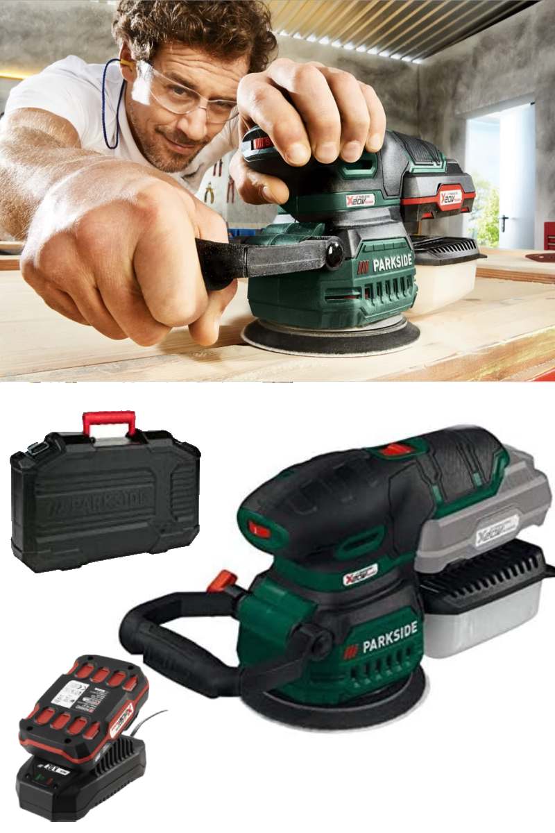 Parkside PAEXS 20-Li A1 Cordless Orbital Sander With 4 Sanding Sheets, With Battery 2AH And Charger