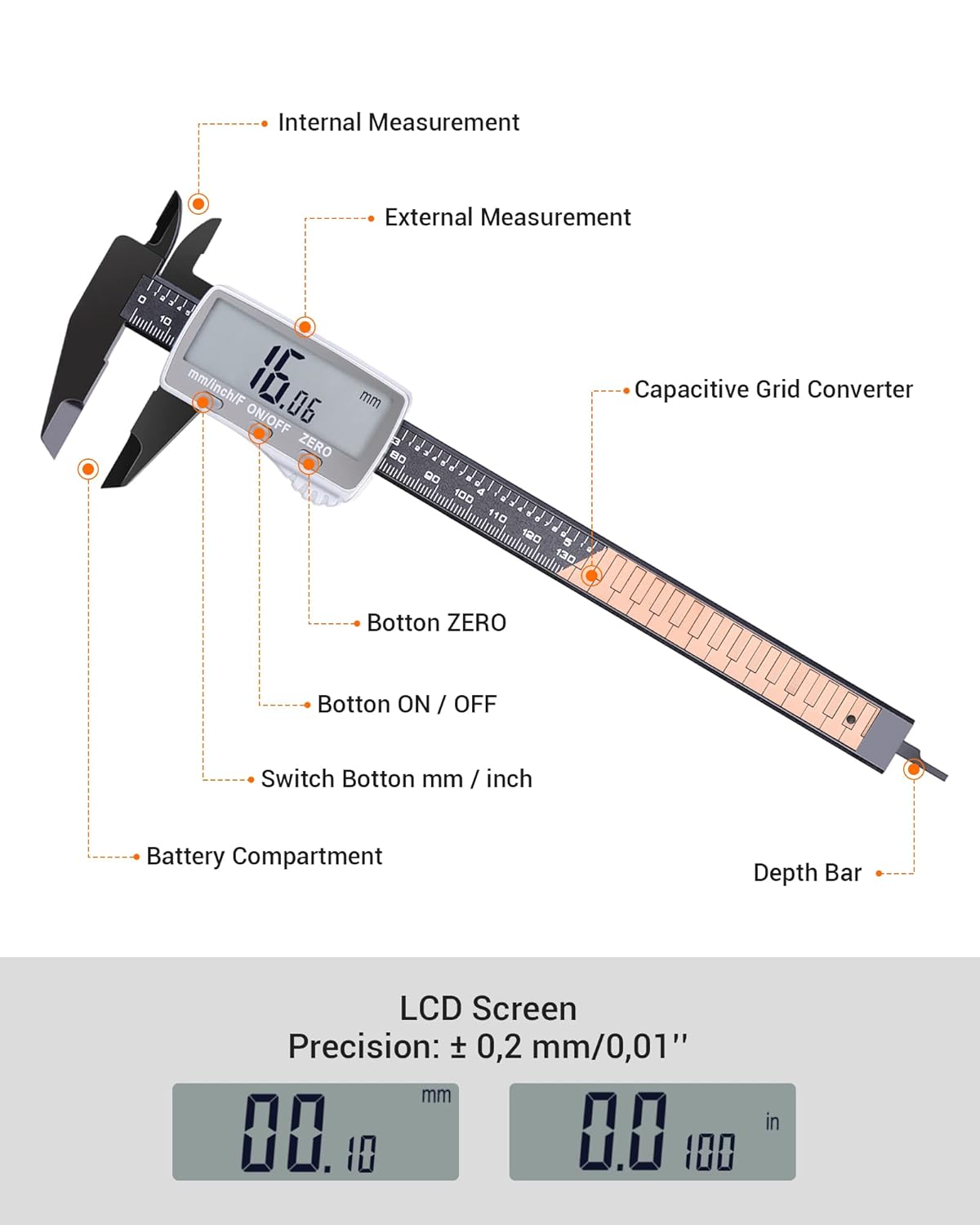 Digital Caliper, ENGiNDOT 0-6" Inch/150mm 