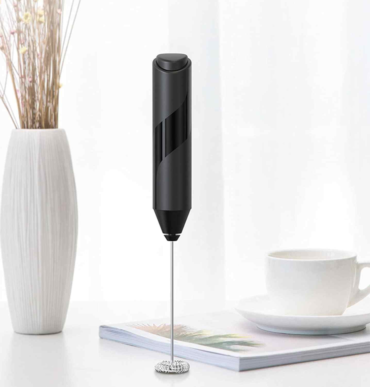 Milk Frother, Handheld Electric Milk Frother, For Coffee, Matcha, Latte Cappuccino, Hot Chocolate, Whipped Egg (Black)