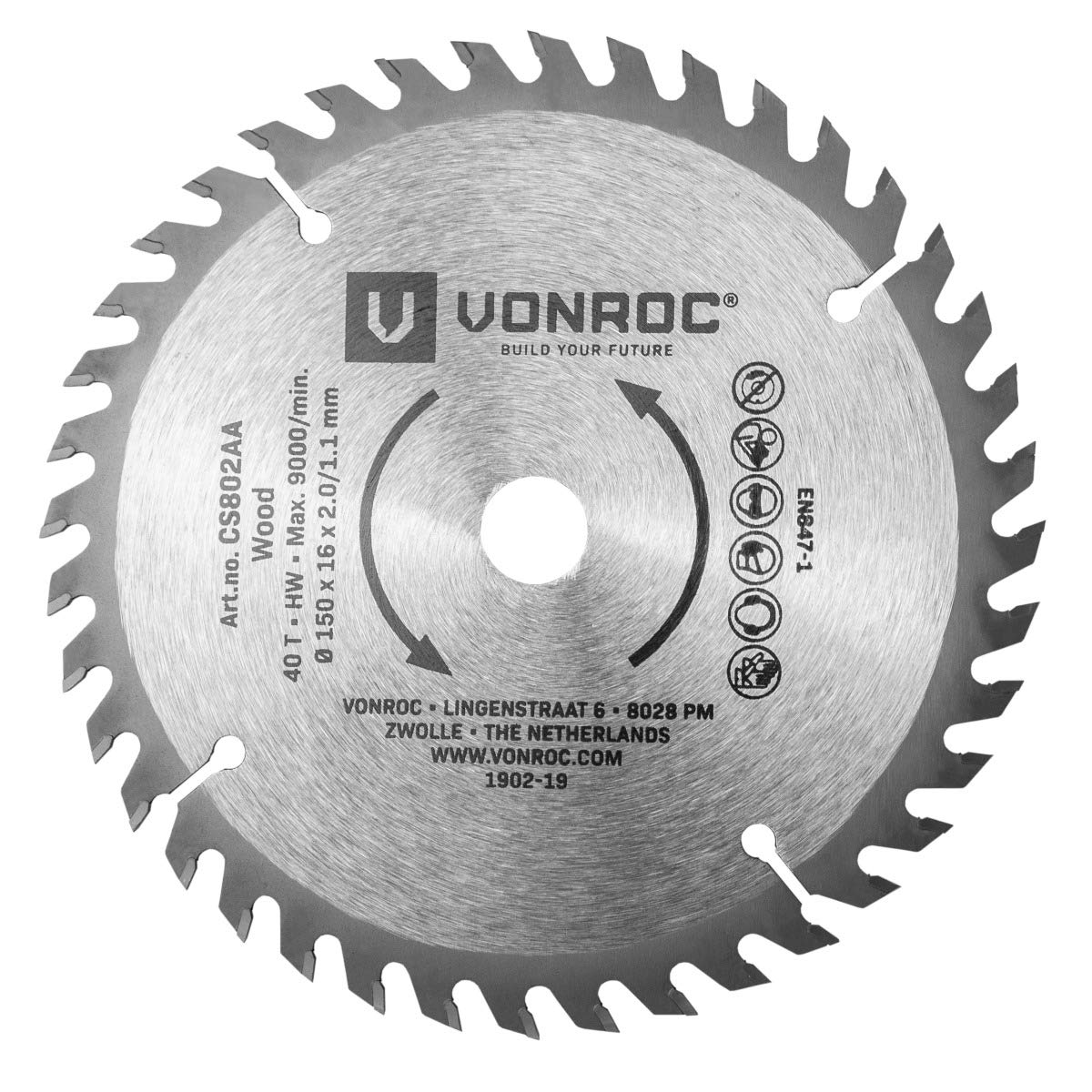 VONROC Circular Saw Blade 150 X 16mm - 40T - Suitable For Wood - Universal