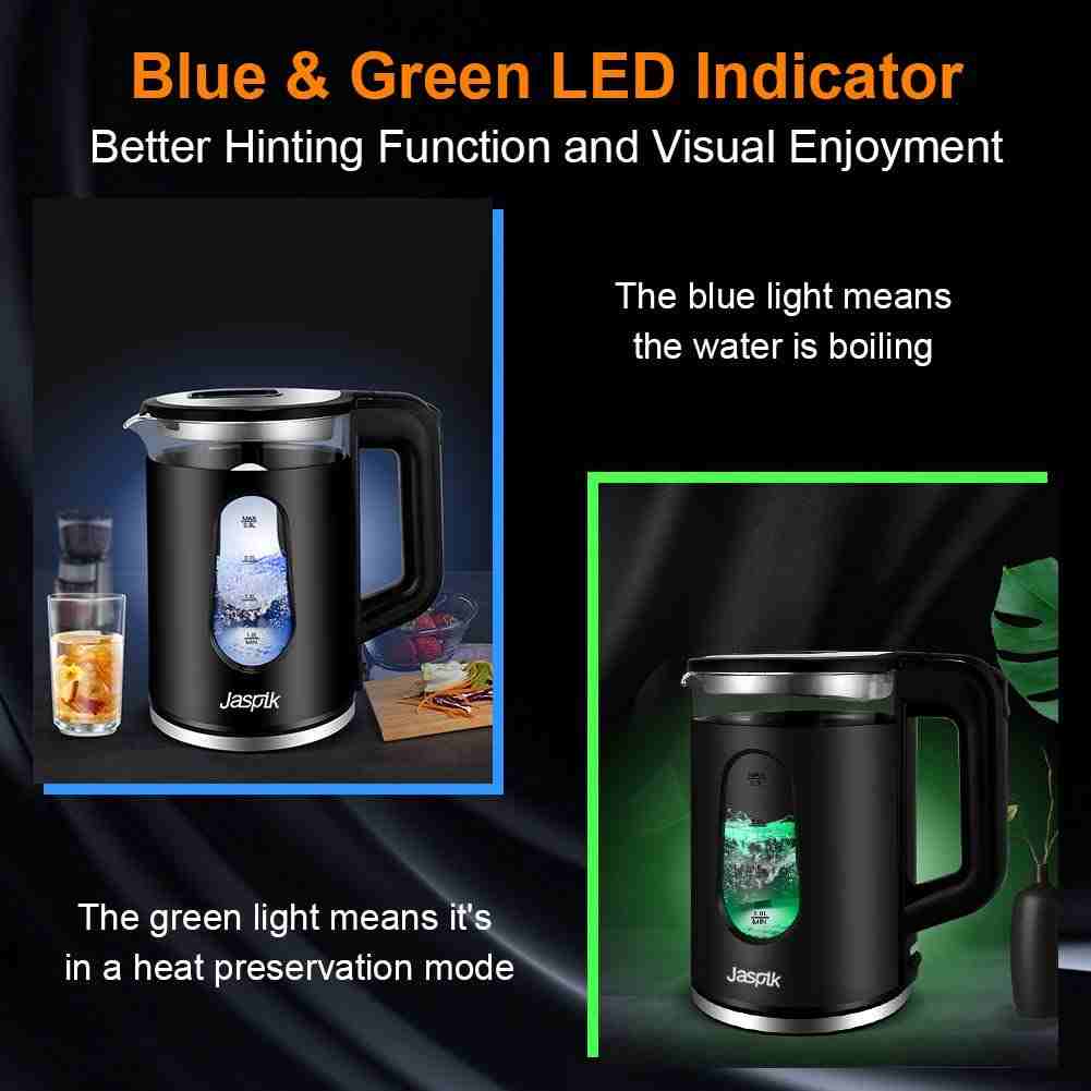 Electric Kettle, Jaspik 2.3L Glass Water Kettle With Blue & Green LED Illuminated