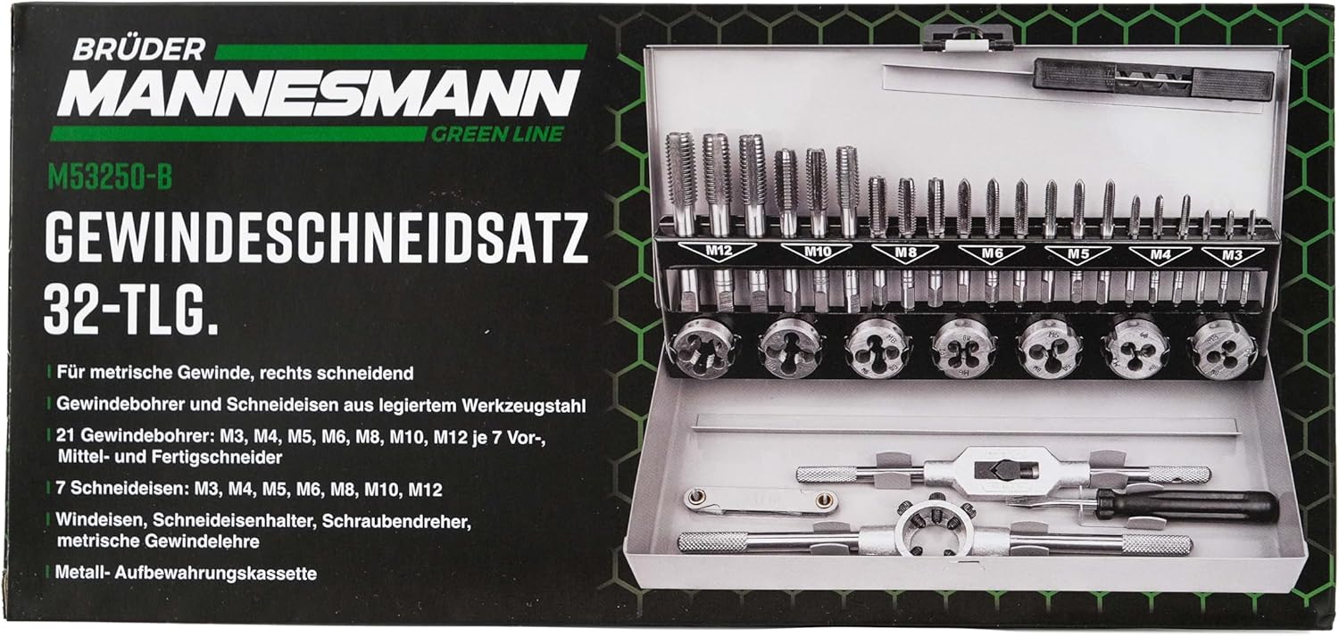 Brüder Mannesmann M53250-B Thread Cutting Tool Set, 32 Pieces