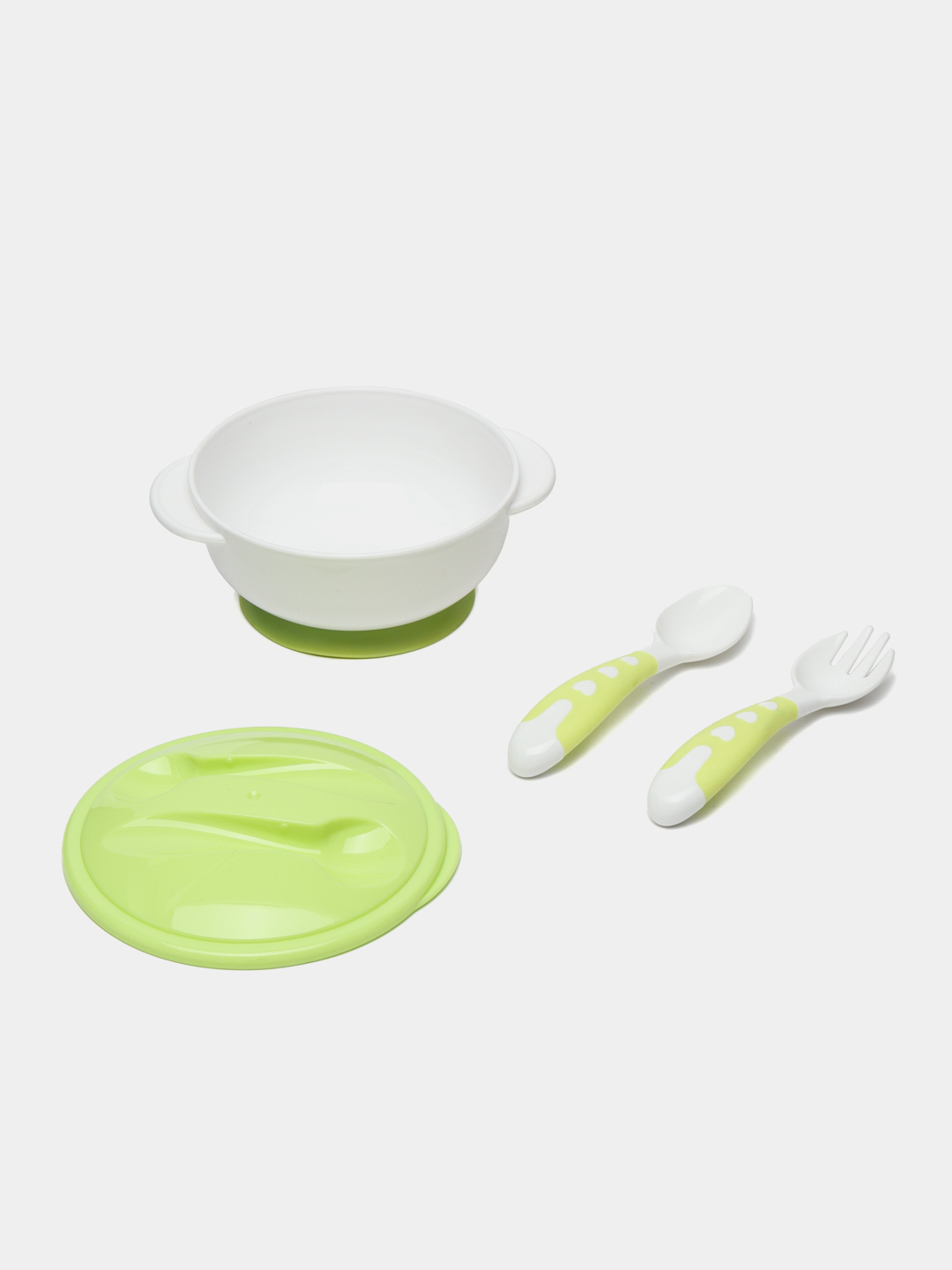 Anti-slip Double Ear Sucker Bowl With Lid With Spoon Fork