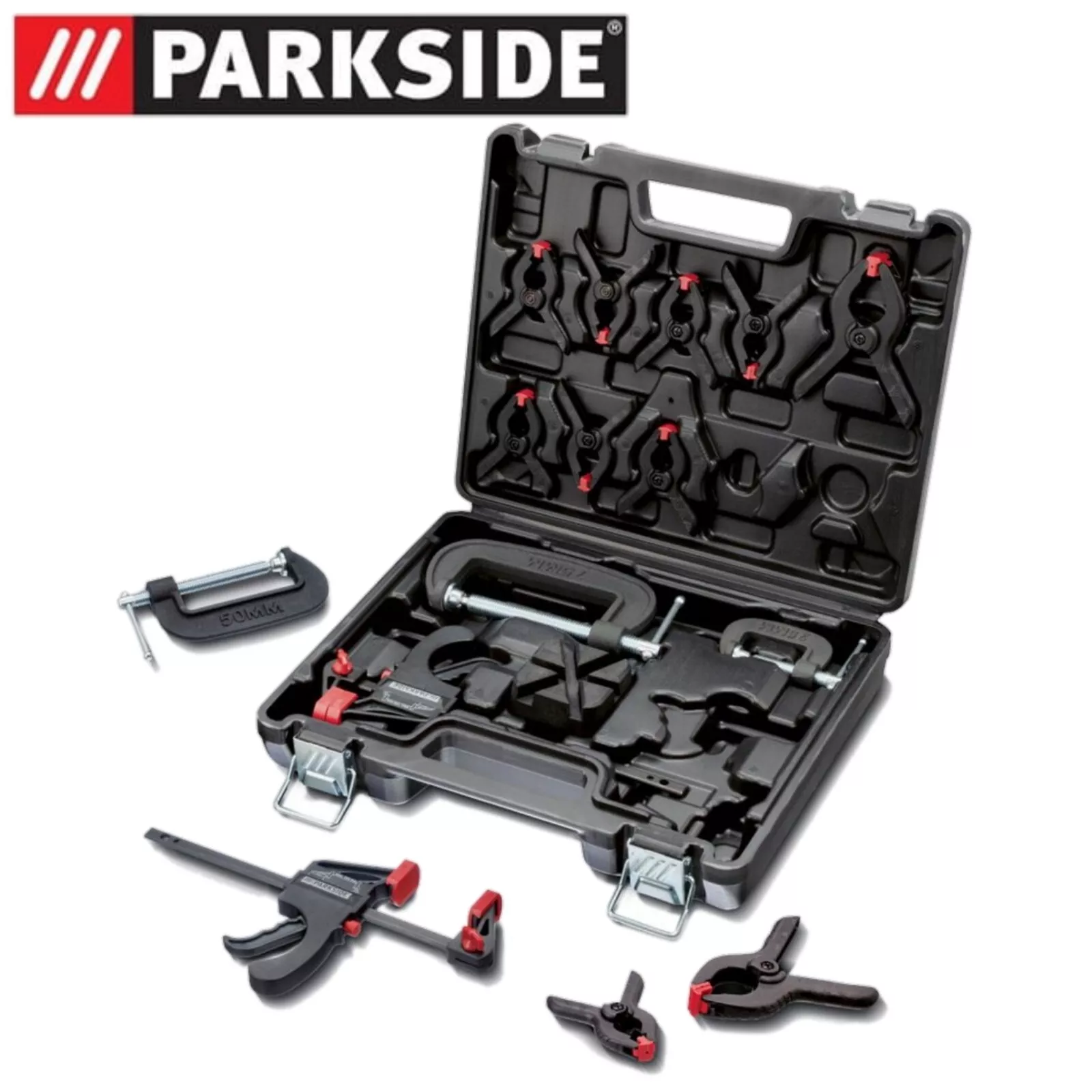 Parkside Clamp Set 16 Pieces With Carry Case Quick-Release, Mini Screw & Spring