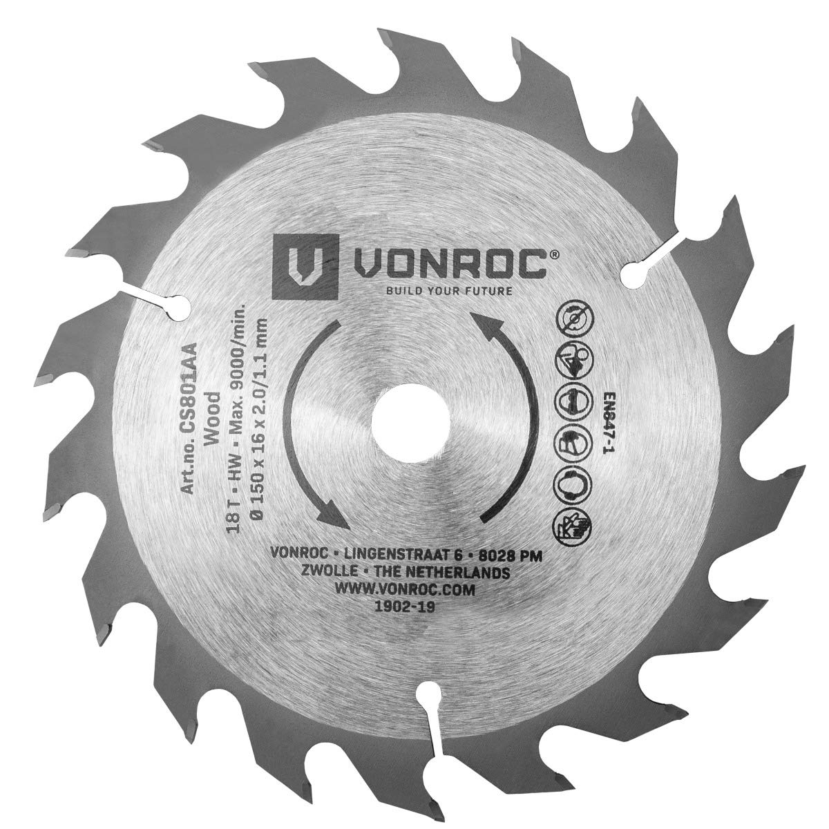 VONROC Circular Saw Blade 150 X 16mm - 18T - Suitable For Wood - Universal