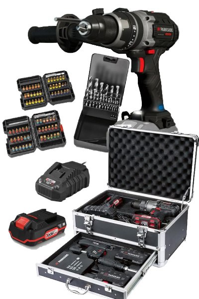 Parkside. PSBSAP 20-Li A1 20V Cordless Hammer Drill Kit In Aluminium Case