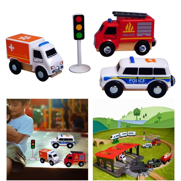 4Pcs Toy Cars Set With Light Railway Track Cars 