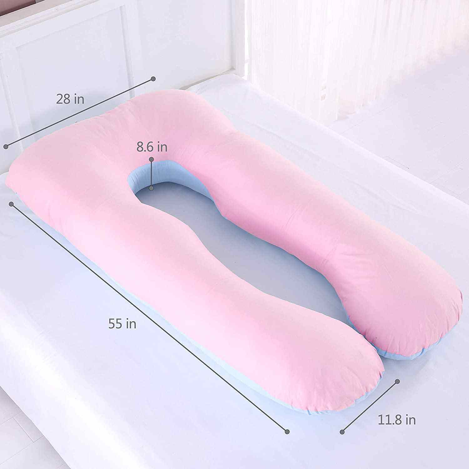 Moxuan Pregnant Women's Pillows, 55-inch Blue-Pink U-Shaped Pillows,